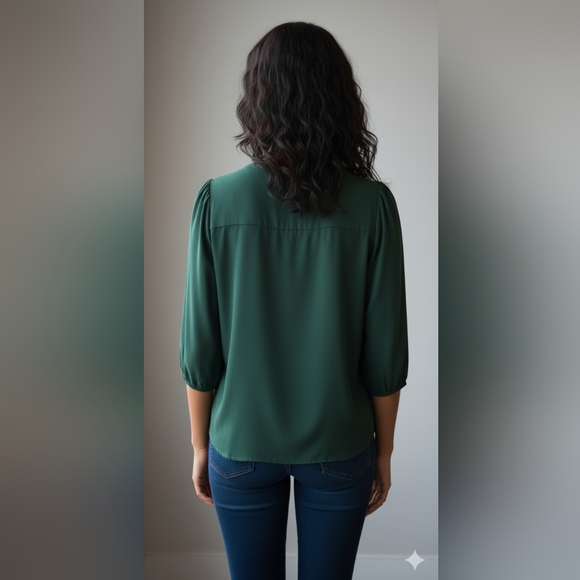 Daniel Rainn Women's NWT Green V-Neck Cut-Out 3/4 Sleeve Blouse Size XS Petite - Picture 8 of 11